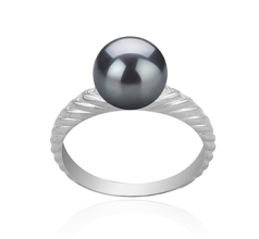 Anillo de perlas Perla de Agua Dulce de calidad AAAA de 8 a 9mm en color Negro