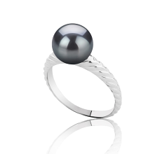 Anillo de perlas Perla de Agua Dulce de calidad AAAA de 8 a 9mm en color Negro