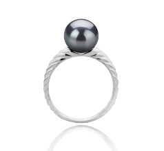 Anillo de perlas Perla de Agua Dulce de calidad AAAA de 8 a 9mm en color Negro