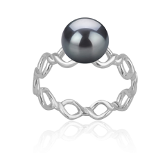 Anillo de perlas Perla de Agua Dulce de calidad AAAA de 7 a 8mm en color Negro