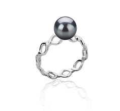 Anillo de perlas Perla de Agua Dulce de calidad AAAA de 7 a 8mm en color Negro