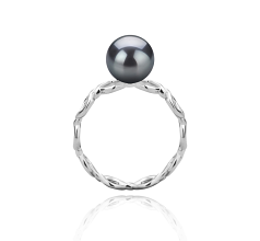 Anillo de perlas Perla de Agua Dulce de calidad AAAA de 7 a 8mm en color Negro