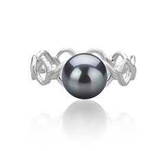 Anillo de perlas Perla de Agua Dulce de calidad AAAA de 7 a 8mm en color Negro