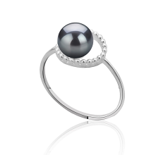 Anillo de perlas Perla de Agua Dulce de calidad AAAA de 6 a 7mm en color Negro