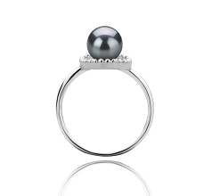 Anillo de perlas Perla de Agua Dulce de calidad AAAA de 6 a 7mm en color Negro
