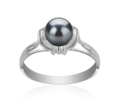Anillo de perlas Perla de Agua Dulce de calidad AAAA de 6 a 7mm en color Negro
