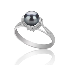 Anillo de perlas Perla de Agua Dulce de calidad AAAA de 6 a 7mm en color Negro