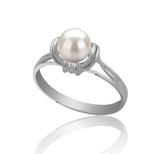 Anillo de perlas Perla de Agua Dulce de calidad AAAA de 6 a 7mm en color Blanco