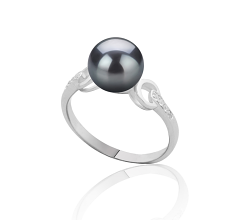 Anillo de perlas Perla de Agua Dulce de calidad AAAA de 8 a 9mm en color Negro