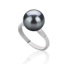 Anillo de perlas Perla de Agua Dulce de calidad AAAA de 10 a 11mm en color Negro