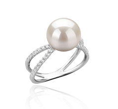 Anillo de perlas Perla de Agua Dulce de calidad AAAA de 9 a 10mm en color Blanco