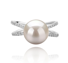 Anillo de perlas Perla de Agua Dulce de calidad AAAA de 9 a 10mm en color Blanco
