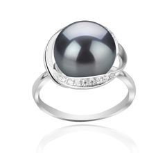 Anillo de perlas Perla de Agua Dulce de calidad AAA de 11 a 12mm en color Negro