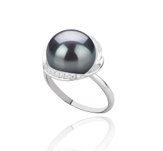 Anillo de perlas Perla de Agua Dulce de calidad AAA de 11 a 12mm en color Negro