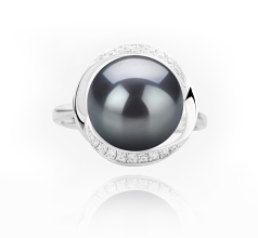 Anillo de perlas Perla de Agua Dulce de calidad AAA de 11 a 12mm en color Negro
