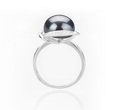 Anillo de perlas Perla de Agua Dulce de calidad AAA de 11 a 12mm en color Negro