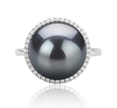 Anillo de perlas Perla Tahití de calidad AA de 12 a 13mm en color Negro
