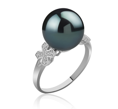 Anillo de perlas Perla Tahití de calidad AA de 12 a 13mm en color Negro