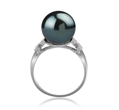 Anillo de perlas Perla Tahití de calidad AA de 12 a 13mm en color Negro