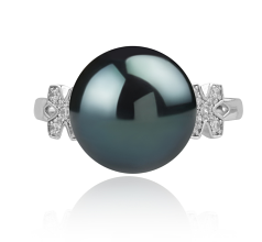 Anillo de perlas Perla Tahití de calidad AA de 12 a 13mm en color Negro