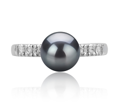 Anillo de perlas Perla Akoya Japonesa de calidad AAA de 7 a 8mm en color Negro