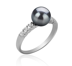 Anillo de perlas Perla Akoya Japonesa de calidad AAA de 7 a 8mm en color Negro