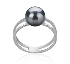 Anillo de perlas Perla Akoya Japonesa de calidad AAA de 8 a 9mm en color Negro