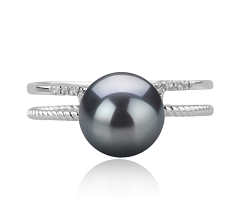 Anillo de perlas Perla Akoya Japonesa de calidad AAA de 8 a 9mm en color Negro