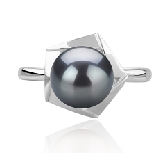 Anillo de perlas Perla de Agua Dulce de calidad AAA de 8 a 9mm en color Negro