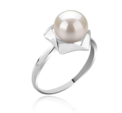 Anillo de perlas Perla de Agua Dulce de calidad AAA de 8 a 9mm en color Blanco