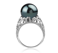 Anillo de perlas Perla Tahití de calidad AA de 12 a 13mm en color Negro