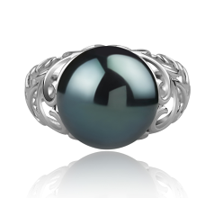 Anillo de perlas Perla Tahití de calidad AA de 12 a 13mm en color Negro