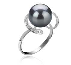 Anillo de perlas Perla Tahití de calidad AAA de 10 a 11mm en color Negro