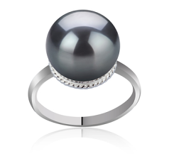 Anillo de perlas Perla Tahití de calidad AAA de 10 a 11mm en color Negro