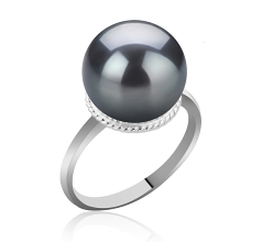 Anillo de perlas Perla Tahití de calidad AAA de 10 a 11mm en color Negro