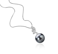Colgante de perlas Perla Tahití de calidad AAA de 11 a 12mm en color Negro