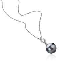 Colgante de perlas Perla Tahití de calidad AAA de 11 a 12mm en color Negro