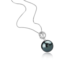 Colgante de perlas Perla Tahití de calidad AAA de 11 a 12mm en color Negro