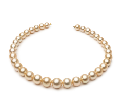 Collar de perlas Mar del Sur de calidad AA de 9.3 a 13.3mm en color Oro