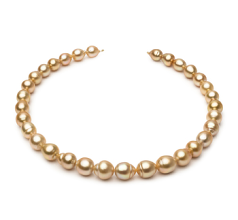 Collar de perlas Mar del Sur de calidad Barroco de 10.1 a 12.5mm en color Oro