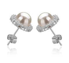 Par de pendientes de perlas Perla de Agua Dulce de calidad AAAA de 7 a 8mm en color Blanco