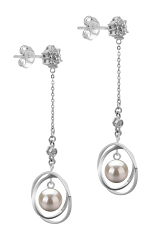 Par de pendientes de perlas Perla Akoya Japonesa de calidad AA de 6 a 7mm en color Blanco