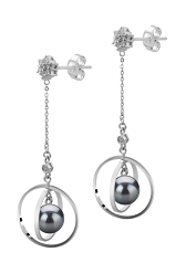 Par de pendientes de perlas Perla Akoya Japonesa de calidad AA de 6 a 7mm en color Negro