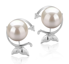 Par de pendientes de perlas Perla Akoya Japonesa de calidad AA de 7 a 8mm en color Blanco