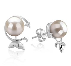 Par de pendientes de perlas Perla Akoya Japonesa de calidad AA de 7 a 8mm en color Blanco