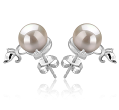 Par de pendientes de perlas Perla Akoya Japonesa de calidad AA de 7 a 8mm en color Blanco
