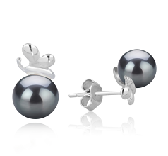 Par de pendientes de perlas Perla Akoya Japonesa de calidad AA de 7 a 8mm en color Negro