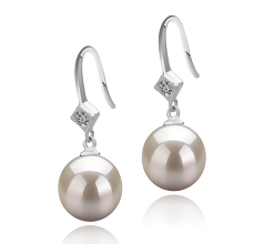 Par de pendientes de perlas Perla de Agua Dulce de calidad AAAA de 8 a 9mm en color Blanco