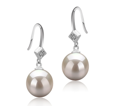 Par de pendientes de perlas Perla de Agua Dulce de calidad AAAA de 8 a 9mm en color Blanco