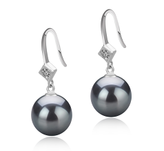 Par de pendientes de perlas Perla de Agua Dulce de calidad AAAA de 8 a 9mm en color Negro